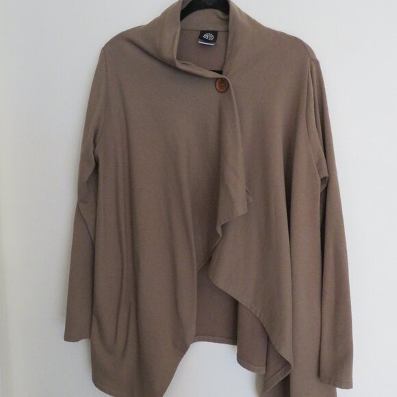 Bobeau | Size XL | Brown One Button Fleece Wrap Cardigan Sweater - Picture 2 of 11